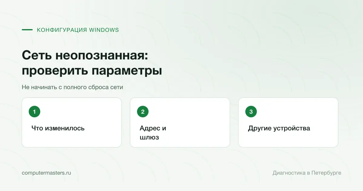 Три проверки неопознанной сети: изменения, адрес со шлюзом и другие устройства
