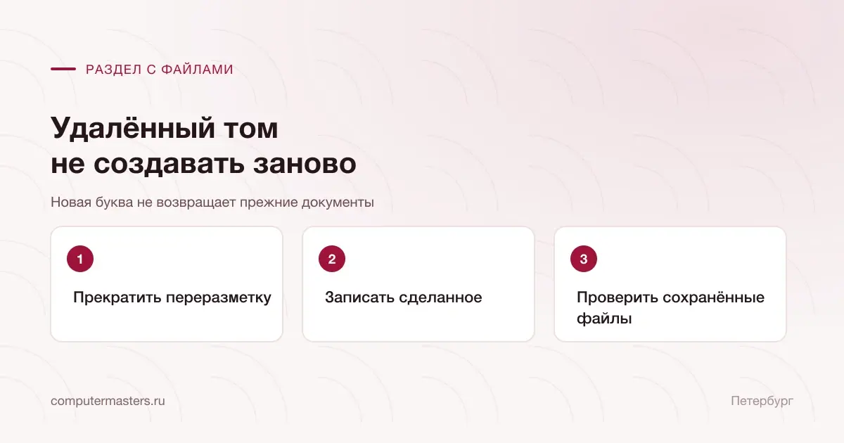 Порядок работы после удаления тома с документами